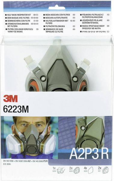 Produktbild: 3M 6223M Atemschutz Halbmasken-Set A2P3 R Gr&ouml;&szlig;e: Uni EN 140, EN 14387, EN 143 DIN 140, DIN 14387, DIN 143