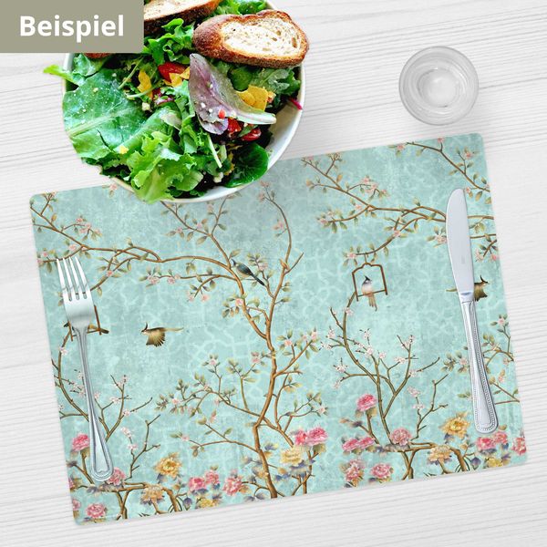Produktbild: Tischsetmacher Tischsets Florales Vintage Motiv mit V&ouml;geln, aus hochwertigem Vinyl (4 St&uuml;ck), 44 x 32 cm