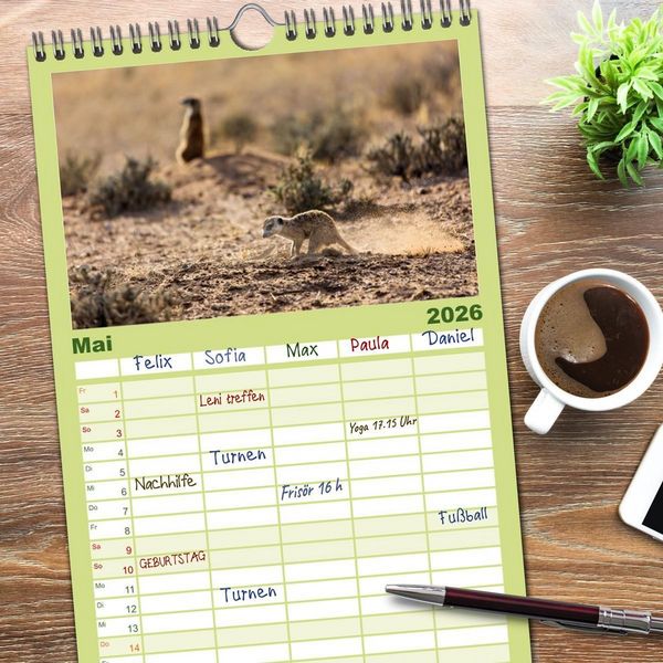 Produktbild: Familienplaner 2026 - Afrikas Tierwelt - Erdm&auml;nnchen mit 5 Spalten (Wandkalender, 21 x 45 cm) CALVENDO