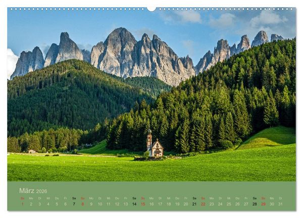 Produktbild: Dolomiten - Bezaubernde Giganten (hochwertiger Premium Wandkalender 2026 DIN A2 quer), Kunstdruck in Hochglanz