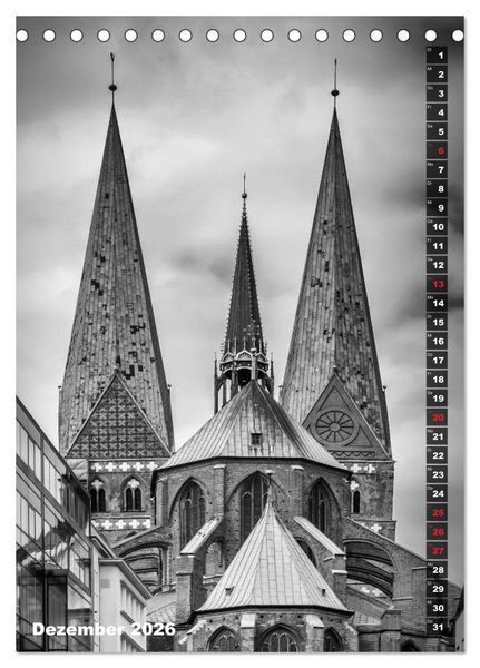 Produktbild: L&Uuml;BECK Monochrome Momente (Tischkalender 2026 DIN A5 hoch), CALVENDO Monatskalender