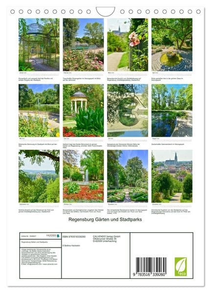 Produktbild: Regensburg G&auml;rten und Stadtparks (Wandkalender 2026 DIN A4 hoch), CALVENDO Monatskalender