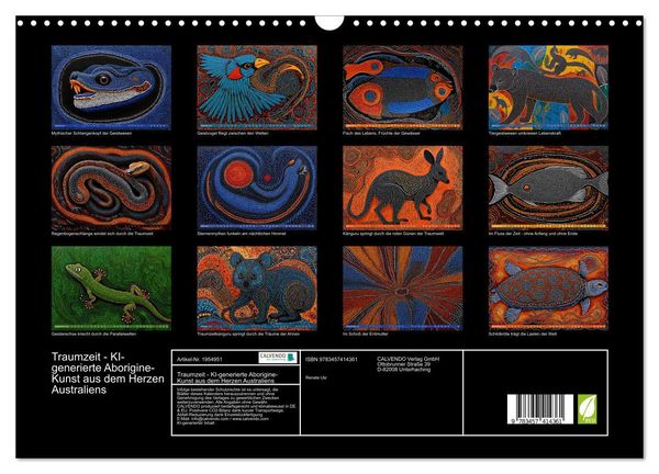 Produktbild: Traumzeit - KI-generierte Aborigine-Kunst aus dem Herzen Australiens (Wandkalender 2026 DIN A3 quer), CALVENDO Monatskalender