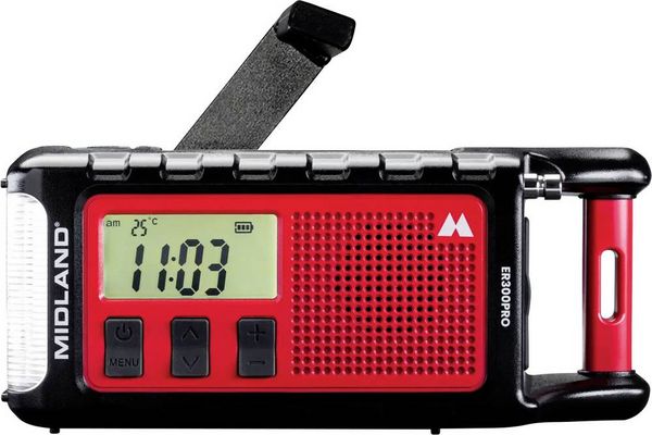 Midland ER 300 Pro Notfallradio AM, UKW Bluetooth , Notfallradio, UKW, MW, USB Handkurbel, Solarpanel, Powerbank-Funktion, Taschenlampe, stoßfest,