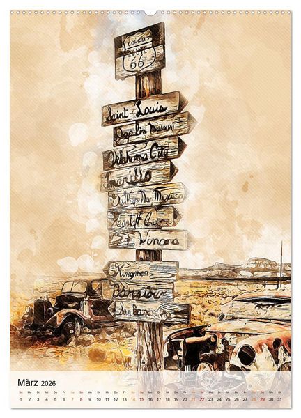 Produktbild: Route 66 - 2451 Meilen (hochwertiger Premium Wandkalender 2026 DIN A2 hoch), Kunstdruck in Hochglanz