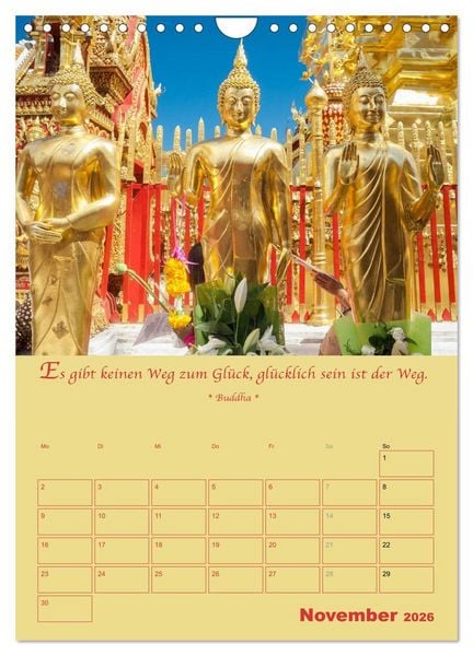 Produktbild: BUDDHA IN GOLD - Mit buddhistischen Spr&uuml;chen (Wandkalender 2026 DIN A4 hoch), CALVENDO Monatskalender