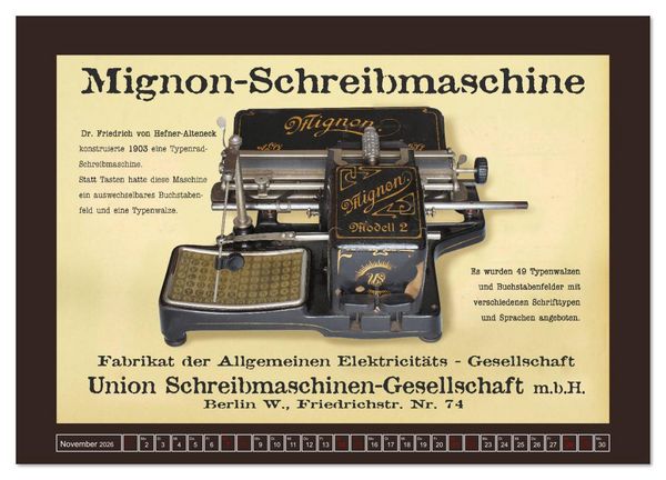 Produktbild: Schreibmaschinen um 1900 (Wandkalender 2026 DIN A4 quer), CALVENDO Monatskalender