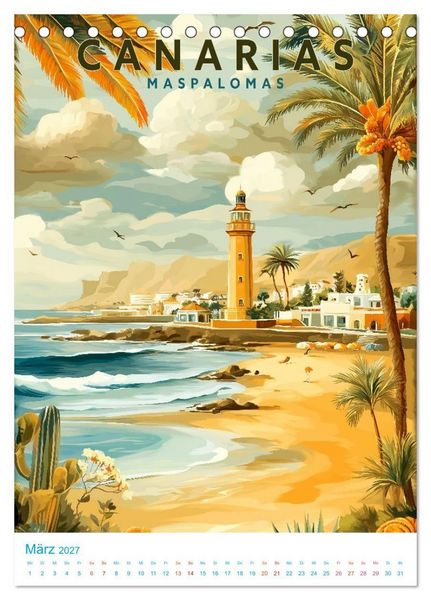 Produktbild: Kanarische Inseln - Old School Poster Style (Tischkalender 2027 DIN A5 hoch), CALVENDO Monatskalender