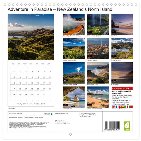 Produktbild: Adventure in Paradise &ndash; New Zealand&rsquo;s North Island (Wall Calendar 2026 12 &times; 12 Inch) CALVENDO 12 Month Wall Calendar