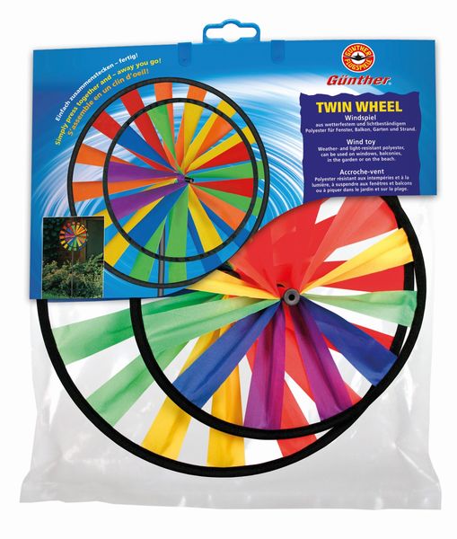 Produktbild: Paul G&uuml;nther 1304 - Twin Wheel, Windspiel, bunt, wetterfest, f&uuml;r Balkon und Garten, 28x70cm
