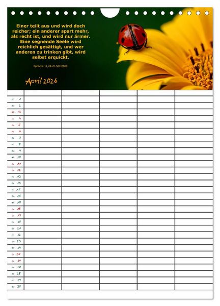 Produktbild: ein Planer mit biblischer Weisheit aus den Spr&uuml;chen Salomos (Wandkalender 2026 DIN A4 hoch), CALVENDO Monatskalender