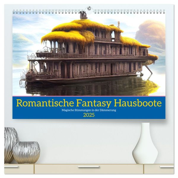 Romantische Fantasy Hausboote Magische Stimmungen in der Dämmerung (hochwertiger Premium Wandkalender 2025 DIN A2 quer),