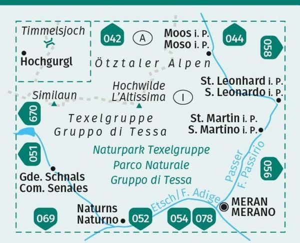 Produktbild: KOMPASS Wanderkarte 043 Naturpark Texelgruppe, Meraner H&ouml;henweg, Parco Naturale Gruppo di Tessa, Alta Via di Merano 1:25.000