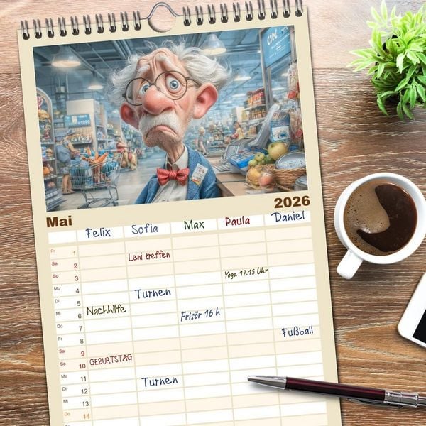 Produktbild: Familienplaner 2026 - Arbeiten bis der Rollator funkt! mit 5 Spalten (Wandkalender, 21 x 45 cm) CALVENDO