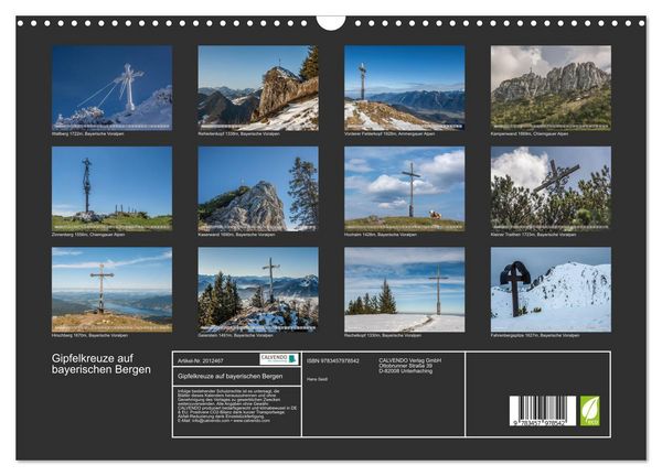 Produktbild: Gipfelkreuze auf bayerischen Bergen (Wandkalender 2026 DIN A3 quer), CALVENDO Monatskalender