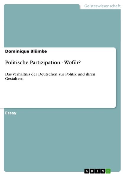 Produktbild: Politische Partizipation - Wof&uuml;r?
