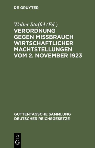 Produktbild: Verordnung gegen Mi&szlig;brauch wirtschaftlicher Machtstellungen vom 2. November 1923