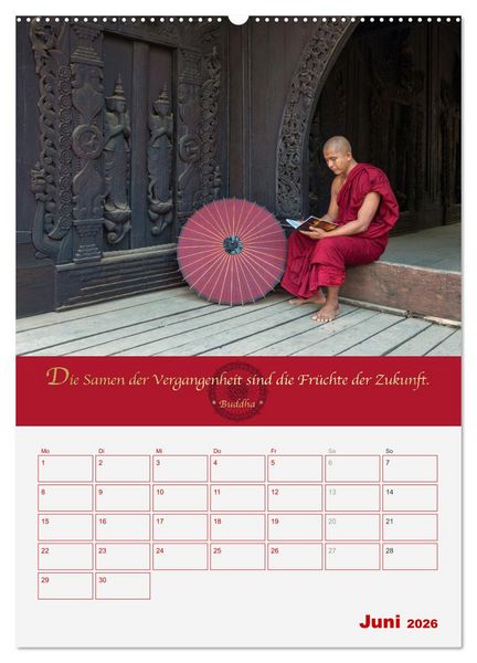 Produktbild: Buddhistische Weisheiten - DER ROTE SCHIRM (hochwertiger Premium Wandkalender 2026 DIN A2 hoch), Kunstdruck in Hochglanz