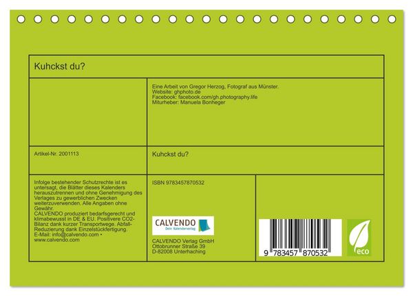 Produktbild: Kuhckst du? (Tischkalender 2026 DIN A5 quer), CALVENDO Monatskalender