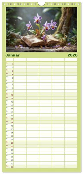 Produktbild: Familienplaner 2026 - Im Schatten der Orchidee mit 5 Spalten (Wandkalender, 21 x 45 cm) CALVENDO