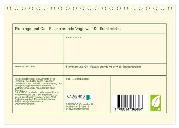 Produktbild: Flamingo und Co - Faszinierende Vogelwelt S&uuml;dfrankreichs (Tischkalender 2027 DIN A5 quer), CALVENDO Monatskalender