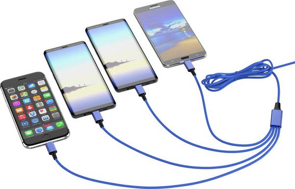 Produktbild: Smrter USB-Ladekabel USB-A Stecker, USB-C&reg; Stecker, USB-C&reg; Stecker, Apple Lightning Stecker, USB-Micro-B Stecker 1.20 m Navy-Blau SMRTER_ELITE_C_