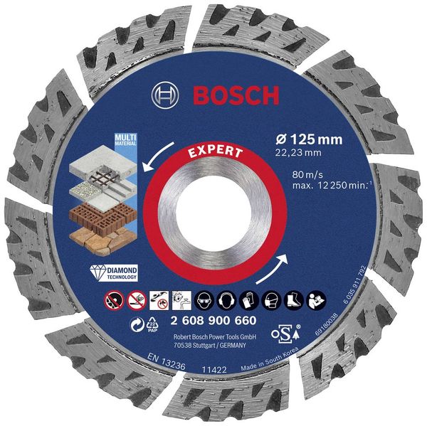 Bosch Accessories 2608900660 EXPERT MultiMaterial Diamanttrennscheibe Durchmesser 125 mm Bohrungs-Ø 22.23 mm Stein, Beto