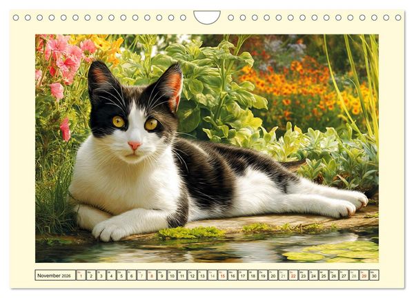 Produktbild: Geliebte Katzen. Unsere zauberhaften Hauskatzen im Garten (Wandkalender 2026 DIN A4 quer), CALVENDO Monatskalender