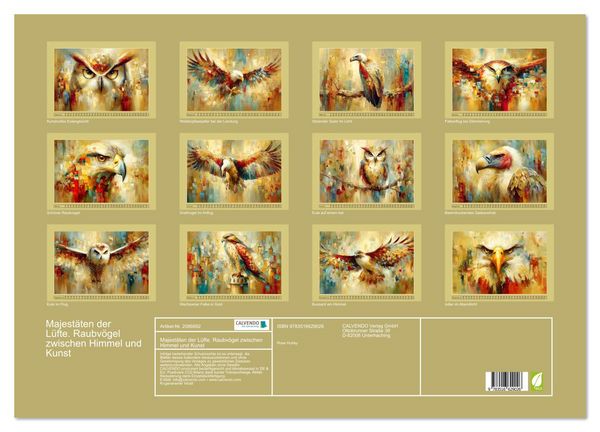 Produktbild: Majest&auml;ten der L&uuml;fte. Raubv&ouml;gel zwischen Himmel und Kunst (Wandkalender 2026 DIN A2 quer), CALVENDO Monatskalender