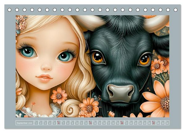 Produktbild: Vertr&auml;umte M&auml;dchen. Tiere, Blumen, Liebe. (Tischkalender 2026 DIN A5 quer), CALVENDO Monatskalender