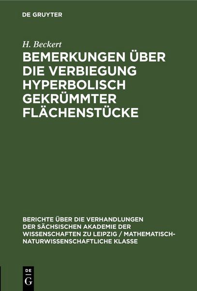 Produktbild: Bemerkungen &uuml;ber die Verbiegung hyperbolisch gekr&uuml;mmter Fl&auml;chenst&uuml;cke
