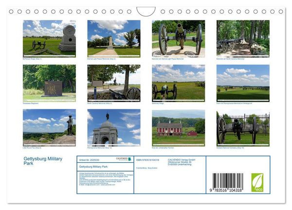 Produktbild: Gettysburg Military Park (Wandkalender 2026 DIN A4 quer), CALVENDO Monatskalender