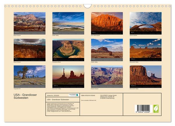 Produktbild: USA - Grandioser S&uuml;dwesten (Wandkalender 2026 DIN A3 quer), CALVENDO Monatskalender