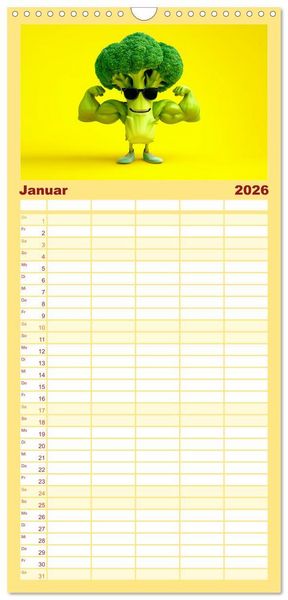 Produktbild: Familienplaner 2026 - Esse ich nicht! Der freche Kinderkalender mit Obst & Gem&uuml;se mit 5 Spalten (Wandkalender, 21 x 45 cm) CALVENDO