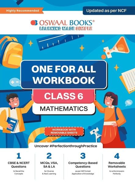 Oswaal NCERT & CBSE One For All Workbook | Mathematics | Class 6 | Updated As Per NCF | MCQ's | VSA | SA | LA | For Late