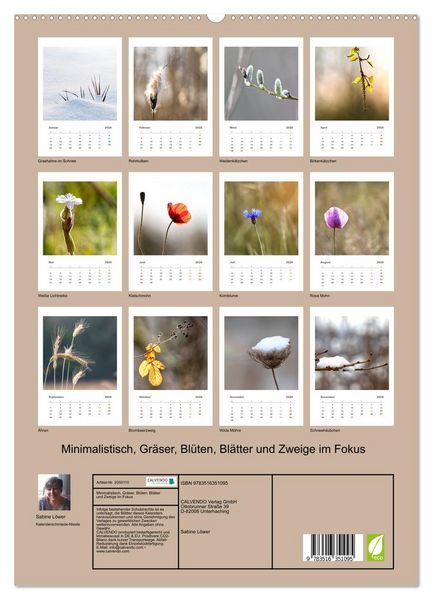 Produktbild: Minimalistisch, Gr&auml;ser, Bl&uuml;ten, Bl&auml;tter und Zweige im Fokus (Wandkalender 2026 DIN A2 hoch), CALVENDO Monatskalender