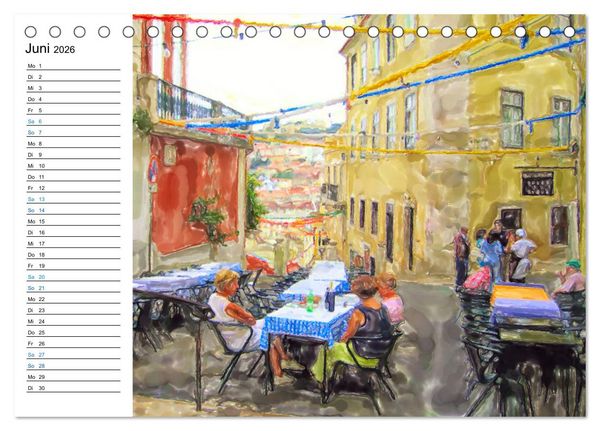Produktbild: Lissabon - Stadtrundgang in Aquarell-Illustrationen (Tischkalender 2026 DIN A5 quer), CALVENDO Monatskalender