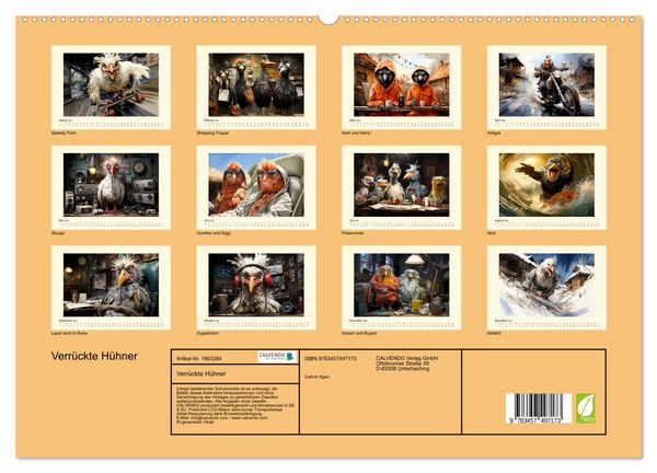 Produktbild: Verr&uuml;ckte H&uuml;hner (hochwertiger Premium Wandkalender 2026 DIN A2 quer), Kunstdruck in Hochglanz