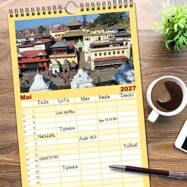 Produktbild: Familienplaner 2027 - Einzigartiges NEPAL mit 5 Spalten (Wandkalender, 21 x 45 cm) CALVENDO