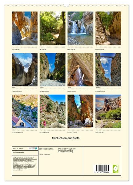 Produktbild: Schluchten auf Kreta (hochwertiger Premium Wandkalender 2026 DIN A2 hoch), Kunstdruck in Hochglanz