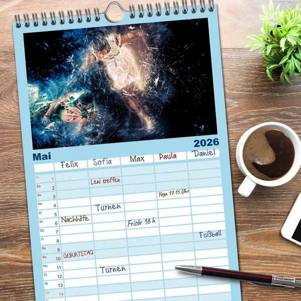 Produktbild: Familienplaner 2026 - Basketball extrem mit 5 Spalten (Wandkalender, 21 x 45 cm) CALVENDO