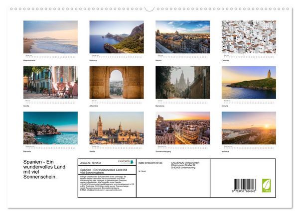 Produktbild: Spanien - Ein wundervolles Land mit viel Sonnenschein. (Wandkalender 2026 DIN A2 quer), CALVENDO Monatskalender
