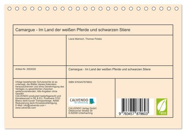Produktbild: Camargue - Im Land der wei&szlig;en Pferde und schwarzen Stiere (Tischkalender 2026 DIN A5 quer), CALVENDO Monatskalender