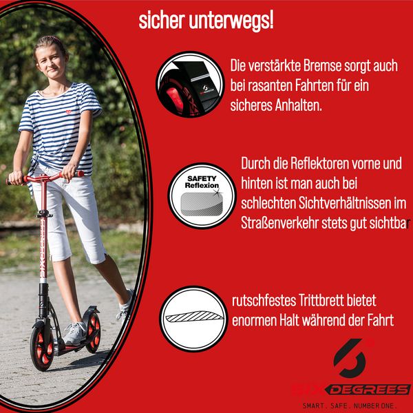 Produktbild: SIX DEGREES Alu Scooter 230/215 mm rot