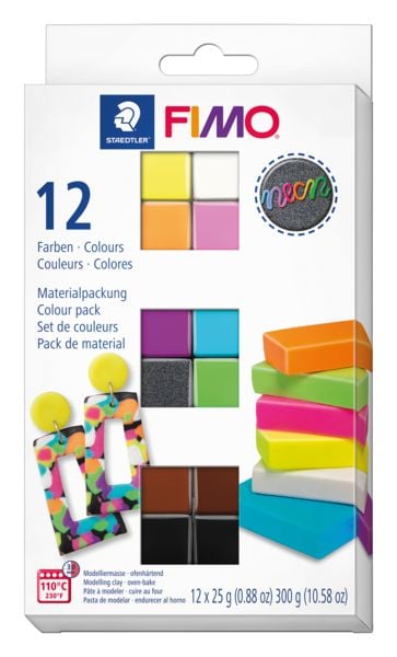 Produktbild: STAEDTLER FIMO effect 8013, ofenh&auml;rtende Modelliermasse, Neon Colours, 12 Halbbl&ouml;cken &aacute; 25 g, 8013 C12-3