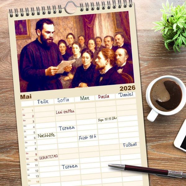 Produktbild: Familienplaner 2026 - Leo Tolstoi mit 5 Spalten (Wandkalender, 21 x 45 cm) CALVENDO