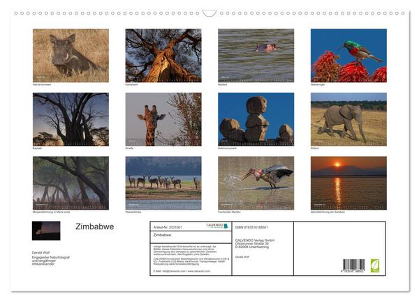 Produktbild: Zimbabwe (Wandkalender 2026 DIN A2 quer), CALVENDO Monatskalender