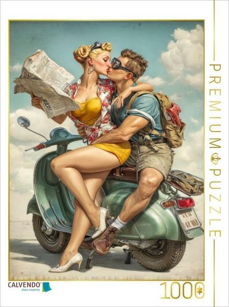 Produktbild: CALVENDO Puzzle F&uuml;r den Rollerfahrer - ein hei&szlig;es K&uuml;sschen | 1000 Teile Lege-Gr&ouml;&szlig;e 64x48cm Foto-Puzzle f&uuml;r gl&uuml;ckliche Stunden