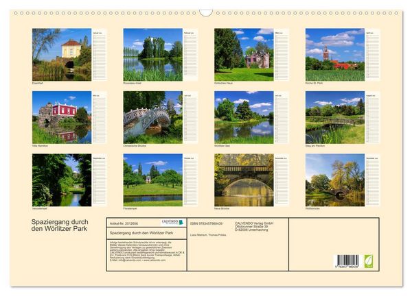 Produktbild: Spaziergang durch den W&ouml;rlitzer Park (Wandkalender 2026 DIN A2 quer), CALVENDO Monatskalender
