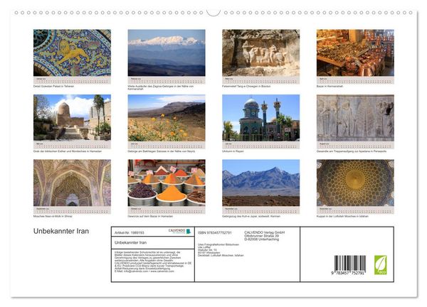Produktbild: Unbekannter Iran (hochwertiger Premium Wandkalender 2026 DIN A2 quer), Kunstdruck in Hochglanz